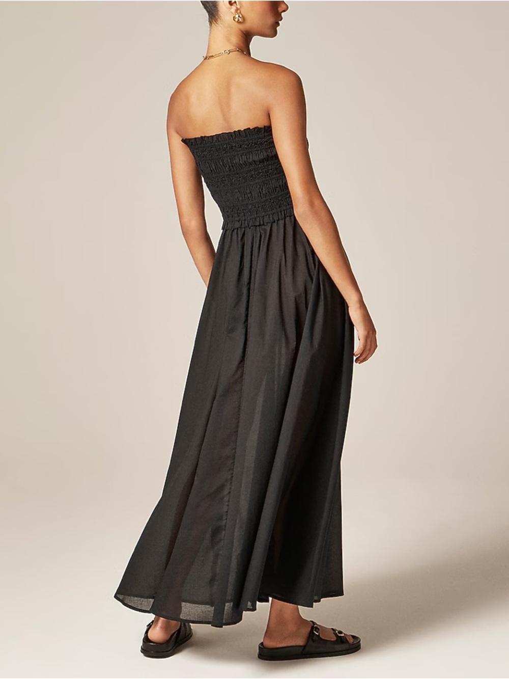 J. Crew Smocked Maxi Dress in Organic Cotton Voile Size XS Black - Picture 2 of 6